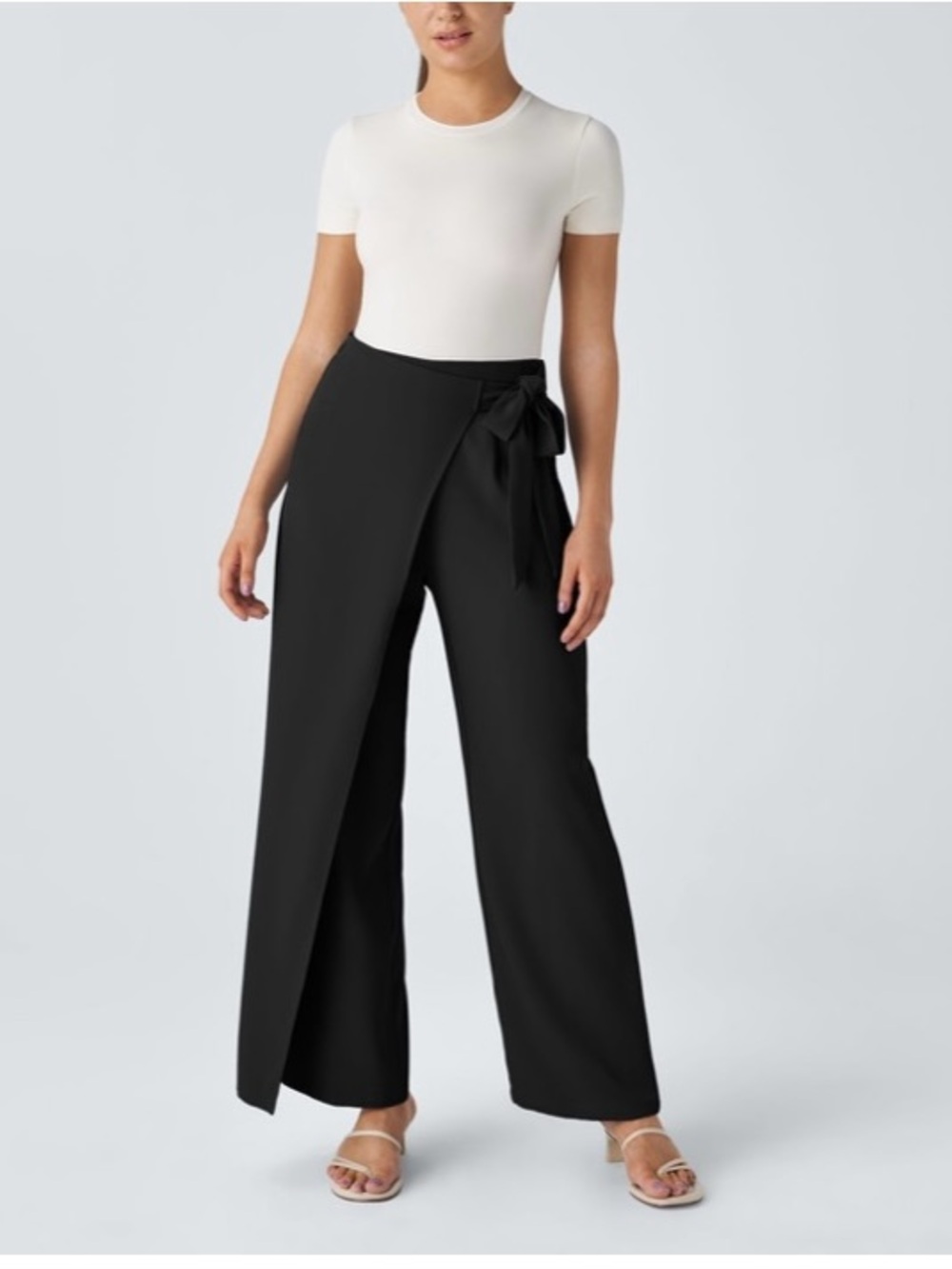 Halara Flex High Waisted Side Tie Wide Leg Black Pants; NWT, Sz. L